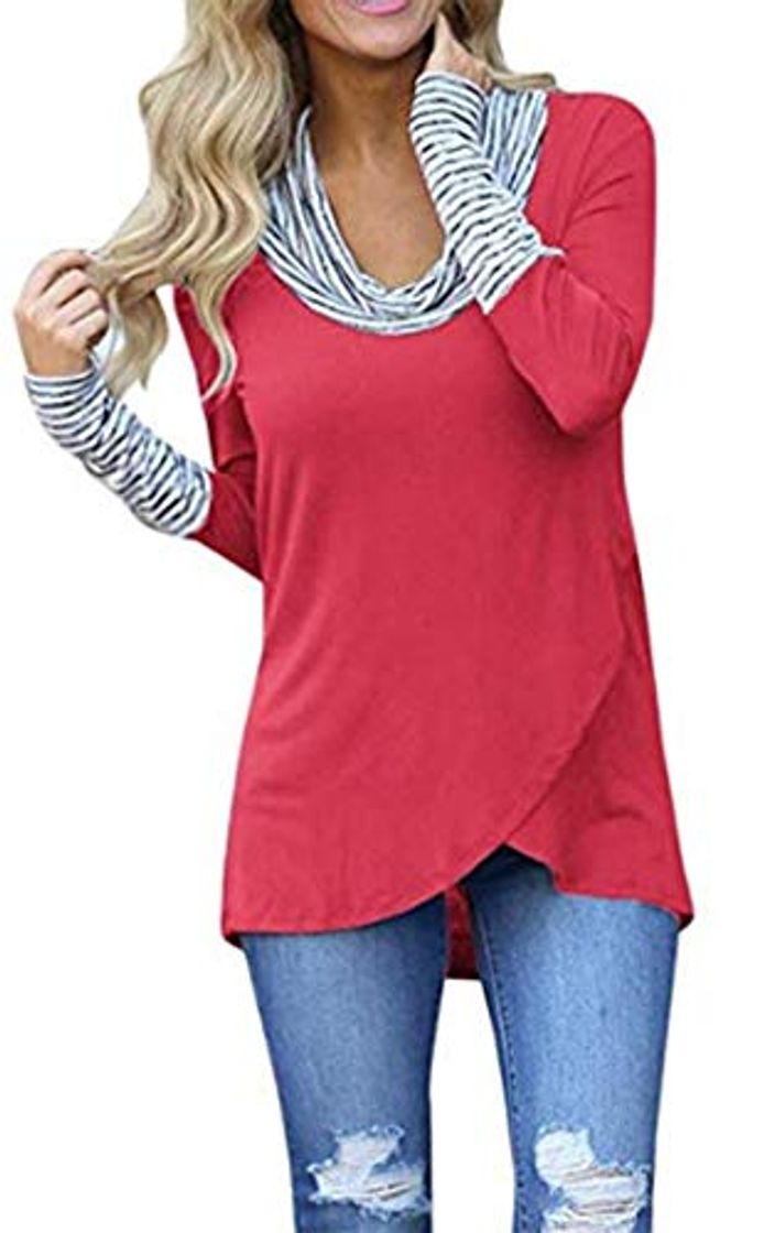 Productos SHOBDW Mujeres Retro O-Cuello Franja de Manga Larga Sudadera Jersey Tops Blusa