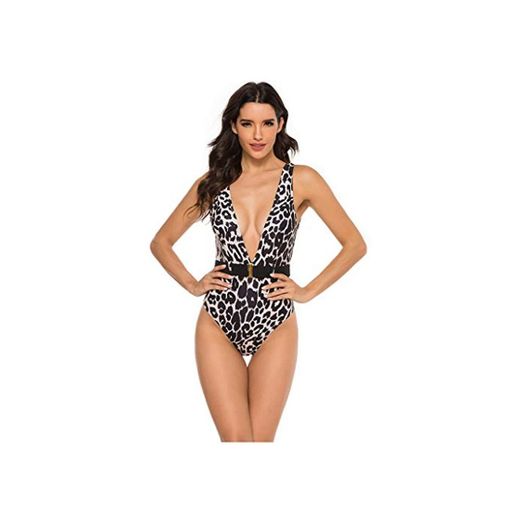 Bikini Monokini Mujer V-Escote Push-up Acolchado Bra Trajes de Baño una Pieza,Traje