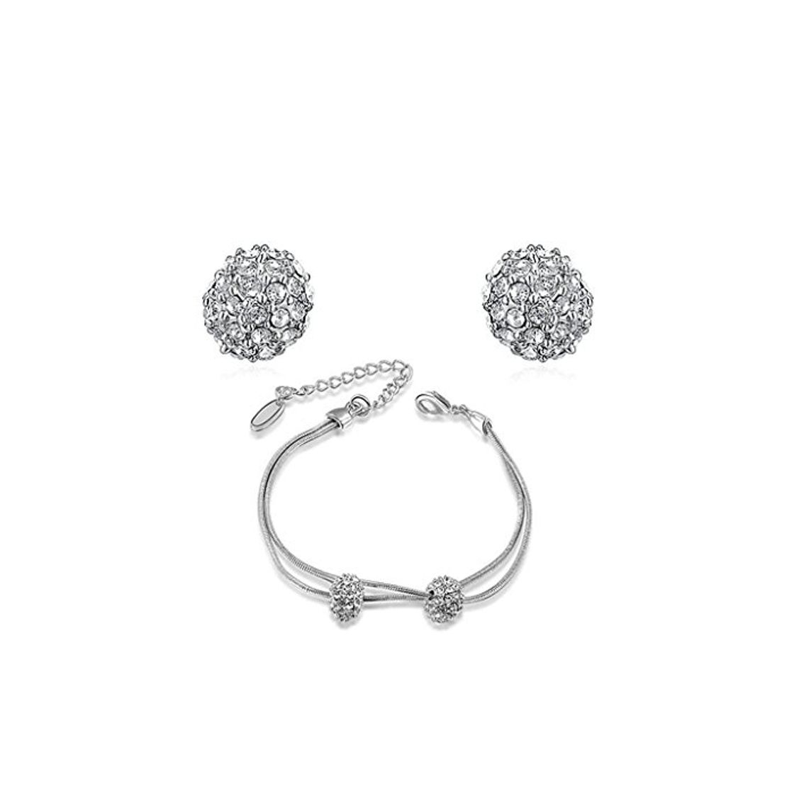 Beydodo Juegos de Joyas para Mujer Chapado en Oro Juegos de Joyas Pendientes y Pulsera de Mujer Forma Doble Bolas CZ Color Blanco