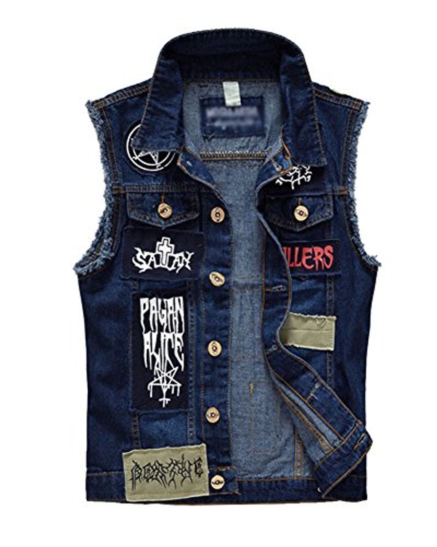 Fashion Hombre Clásico Chaleco con Sins Mangas De Mezclilla Chaleco Jean Chaqueta De Vaquero Azul L