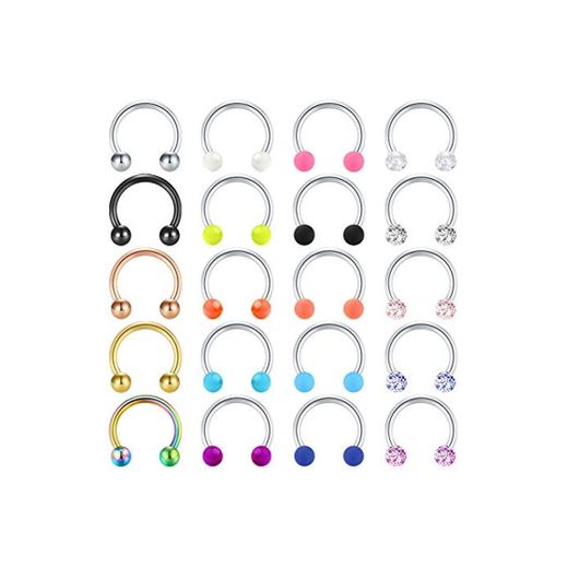 20 Piezas 16G Acero Inoxidable Joyería Septum Piercing Cartílago Helix Tragus Pendientes Nariz Labio Aros Anelli Herradura Retenedor para Mujer Hombre 10mm