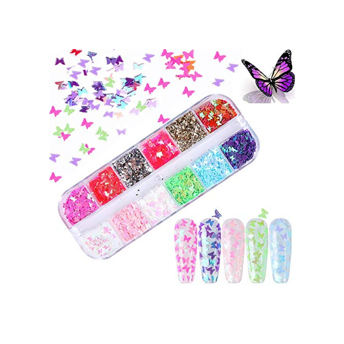 Social Kalolary 12 Colores Mariposa Lentejuelas Holográficas de Uñas Nail Art Decoración Purpurinas