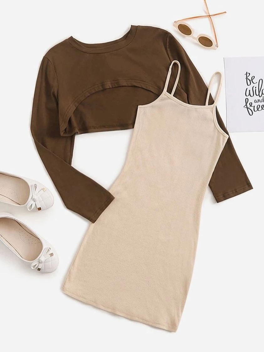 Social SHEIN Alto Baixo Bloco De Cores Elegante Outfit De Duas Peças Para Menina