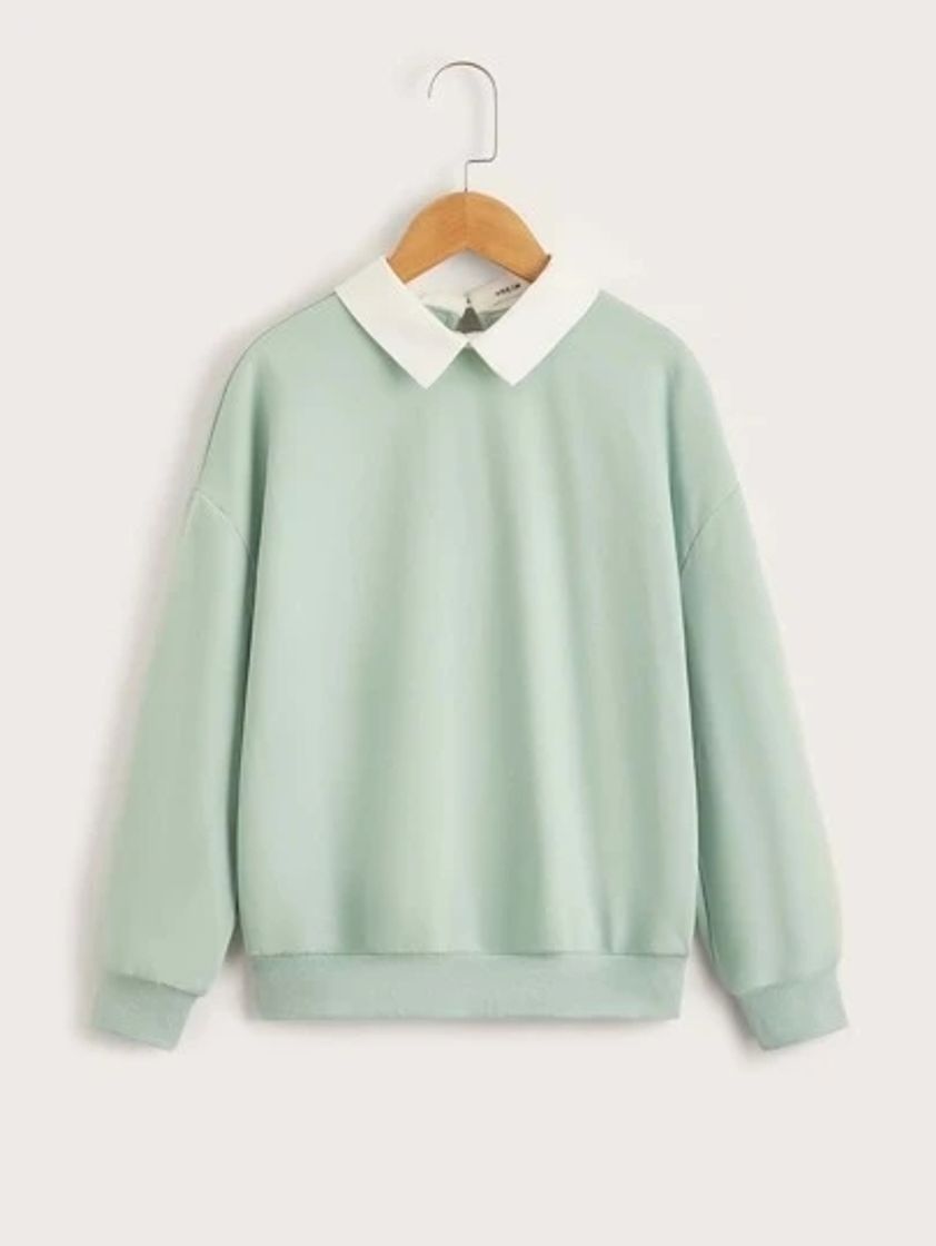 Social SHEIN Botão Colarinho Contraste Bloco De Cores Formal Suéter Menina

