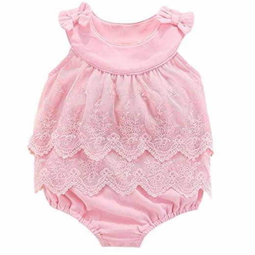 Miyanuby Baby Girl Romper Cotton Round Neck Lace Decor Sleeveless Rompers One-Piece