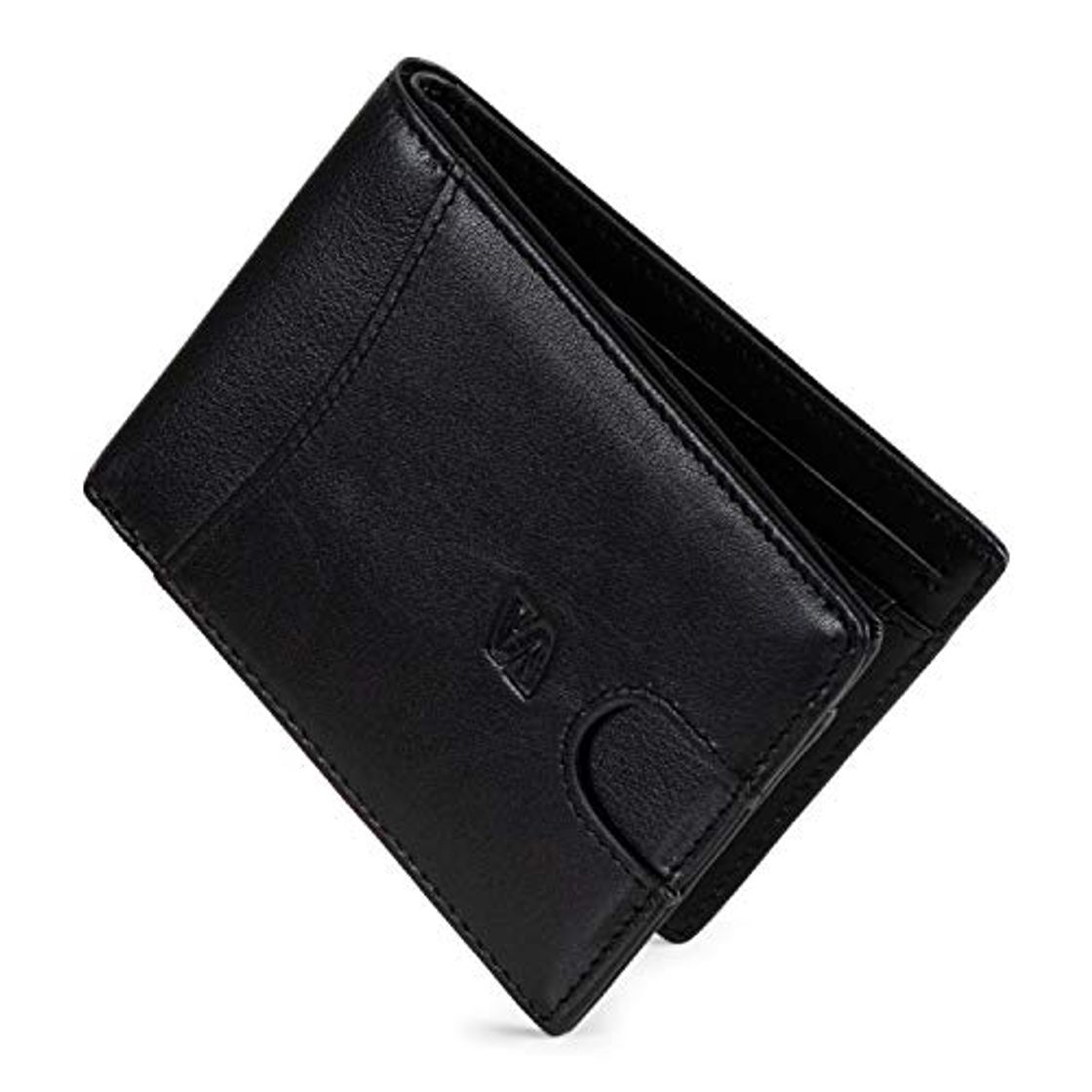 Moda Negro Carteras de Hombre con Protección RFID y Caja de Regalo Billeteras Cuero Billetero Billeteros Portamonedas Negros Monedero Monederos Estuche Masculino Chico Men Leather Wallet Bloqueo Seguridad