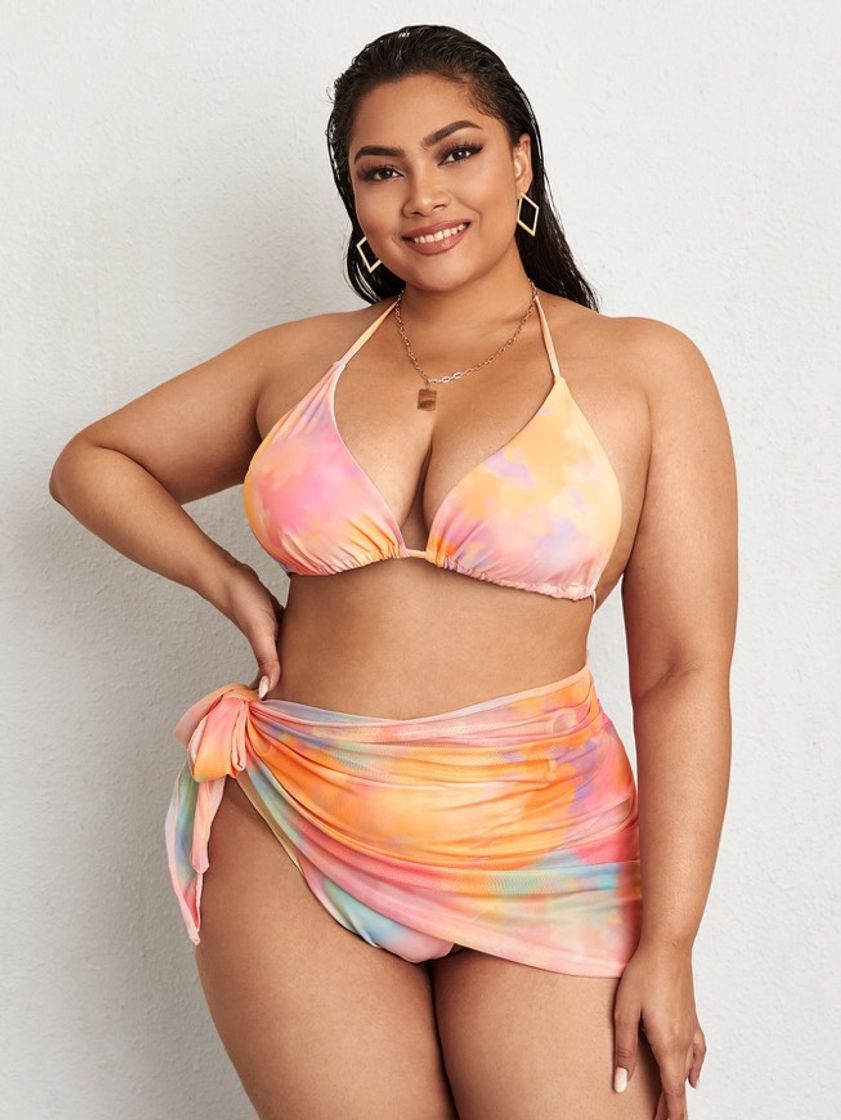 Fashion Biquíni tie dye rosa plus size