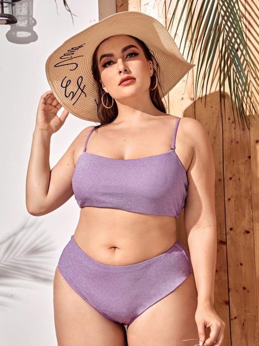 Fashion Biquíni lilás com brilho plus size