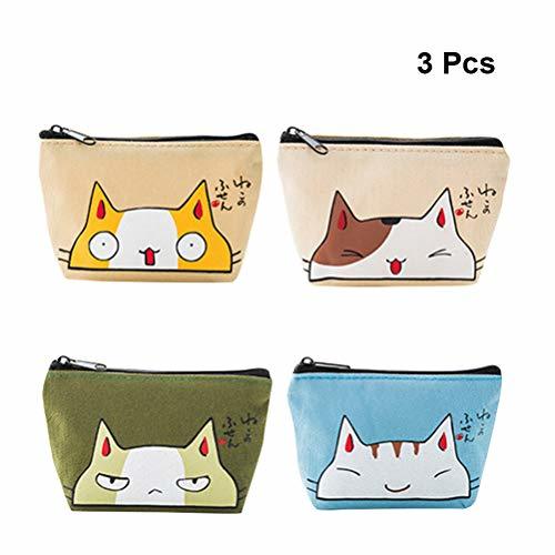 TOYANDONA 3 unids Gato de Dibujos Animados Impreso Monedero Encantador Impermeable Oxford