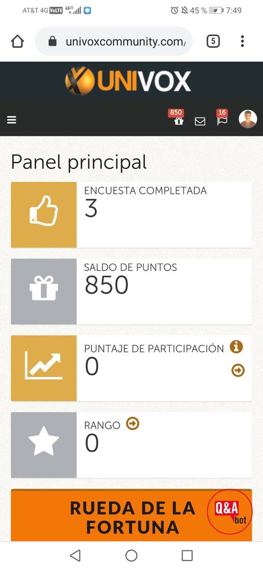 Social Univox.  App d encuestas junta 2500 puntos y gana 25 dólares