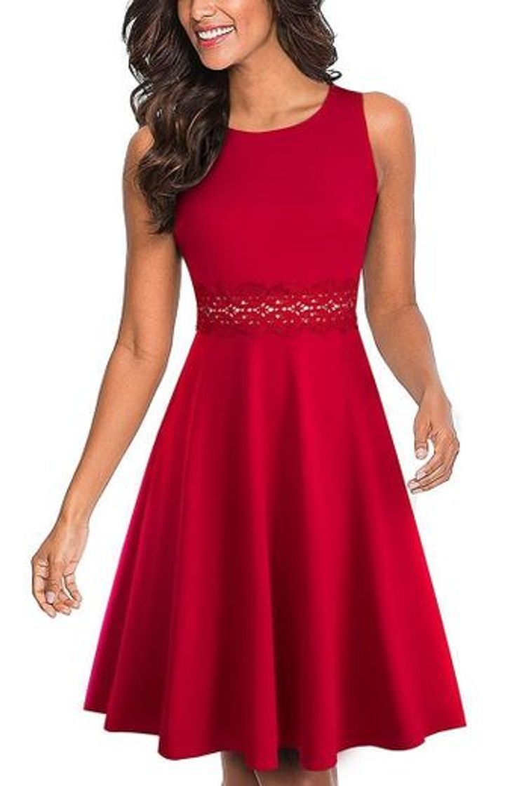 Social HOMEYEE Vestido de cóctel sin Mangas Bordado de la Vendimia de Las