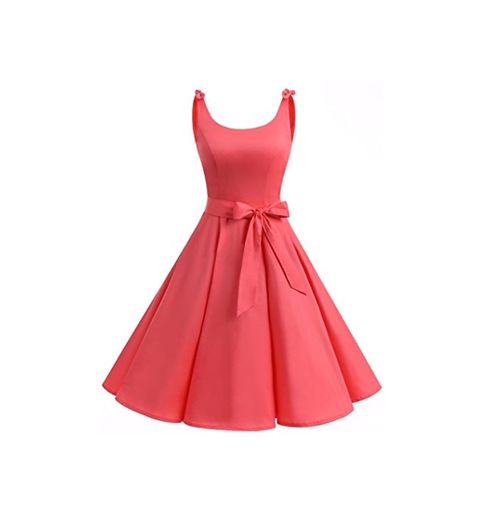 Bbonlinedress Vestidos de 1950 Estampado Vintage Retro Cóctel Rockabilly con Lazo Coral S