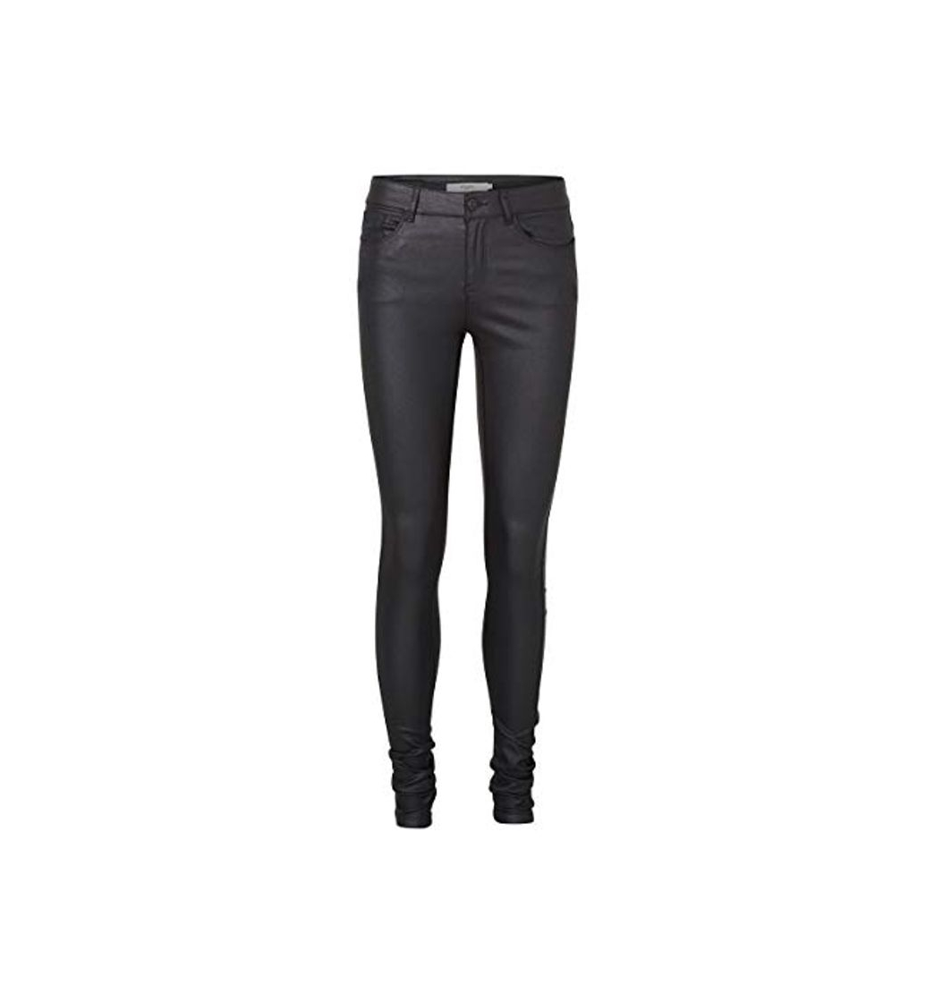 Moda Vero Moda Vmseven NW SS Smooth Coated Pants Noos Pantalones, Negro