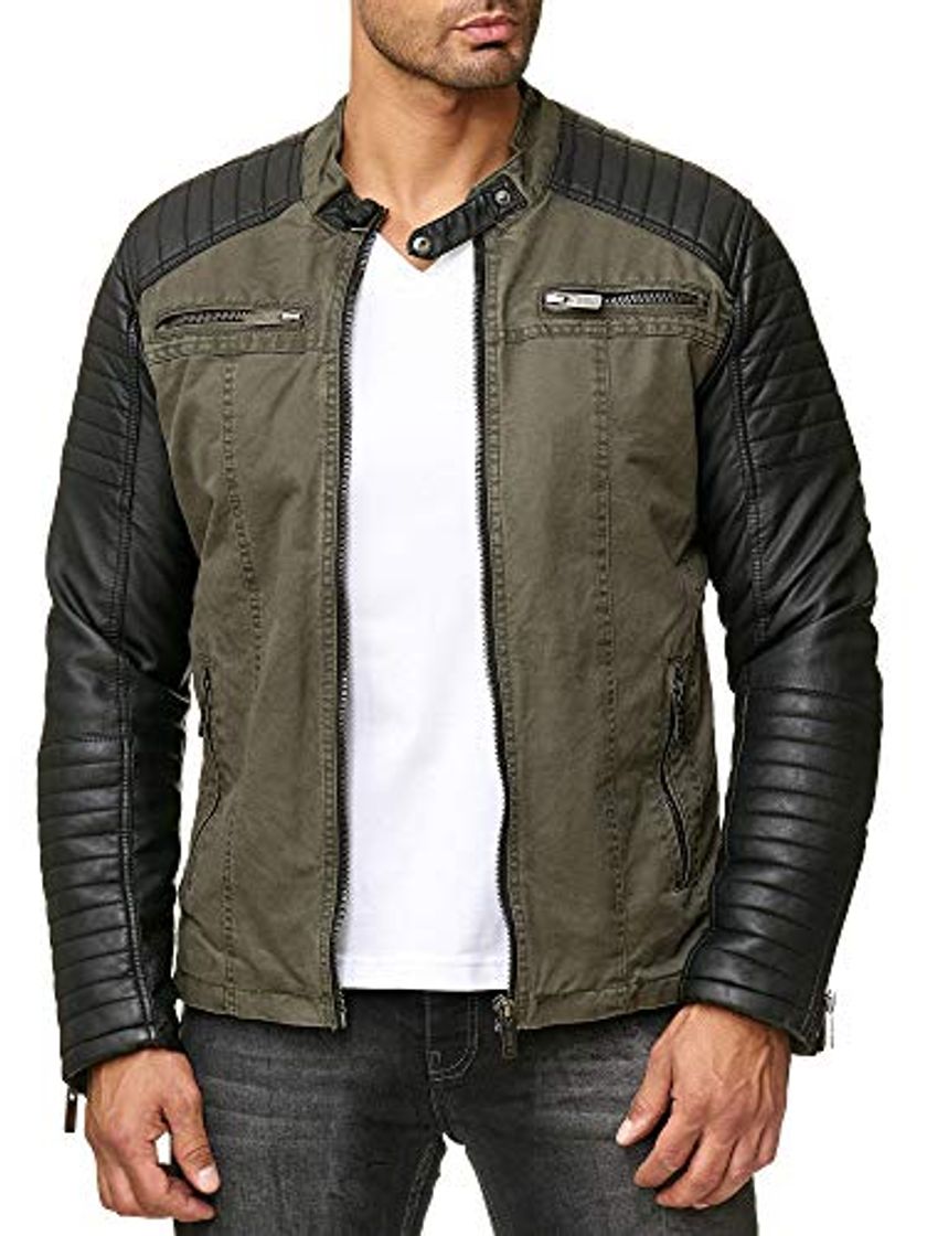 Moda Red Bridge Hombres Chaqueta Cuero Sintético Transición Acanalada Moda Casuales Algodón Jacket