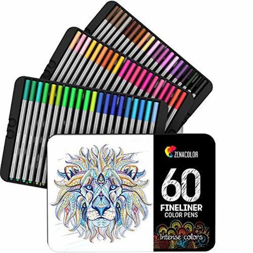 Zenacolor ⭐ 60 Rotuladores Punta Fina 60 Colores Unicos - Bolígrafo Fineliner