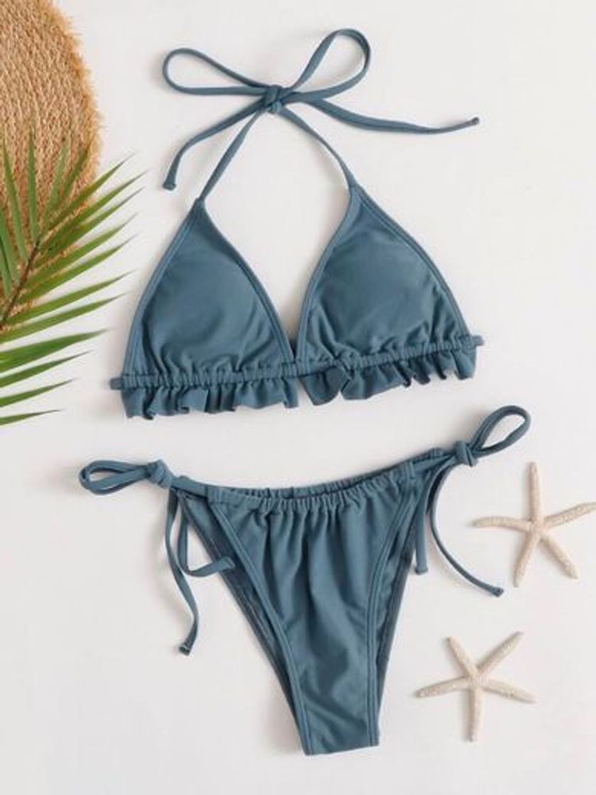 Social Ruffle Triangle Tie Side Bikini Swimsuit | SHEIN EUR