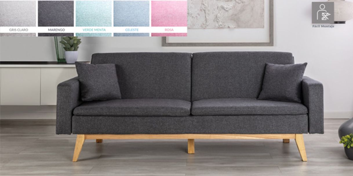 Social Don Descanso, Sofá Cama 3 plazas Reine, Tapizado en Tela, Color Gris