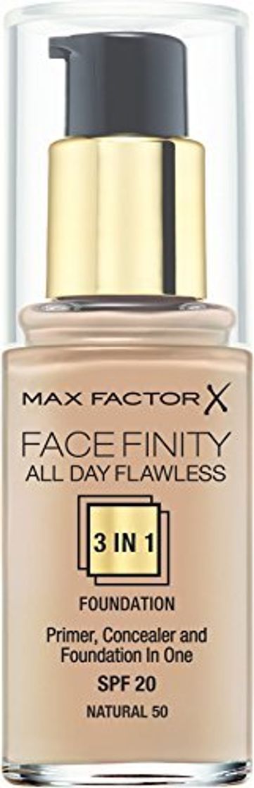 Belleza Max factor - All day flawless 3 in 1 foundation, base de maquillaje, 50 natural