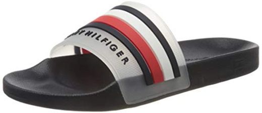 Tommy Hilfiger Poolslide, Sandalias con Punta Abierta para Hombre, Azul