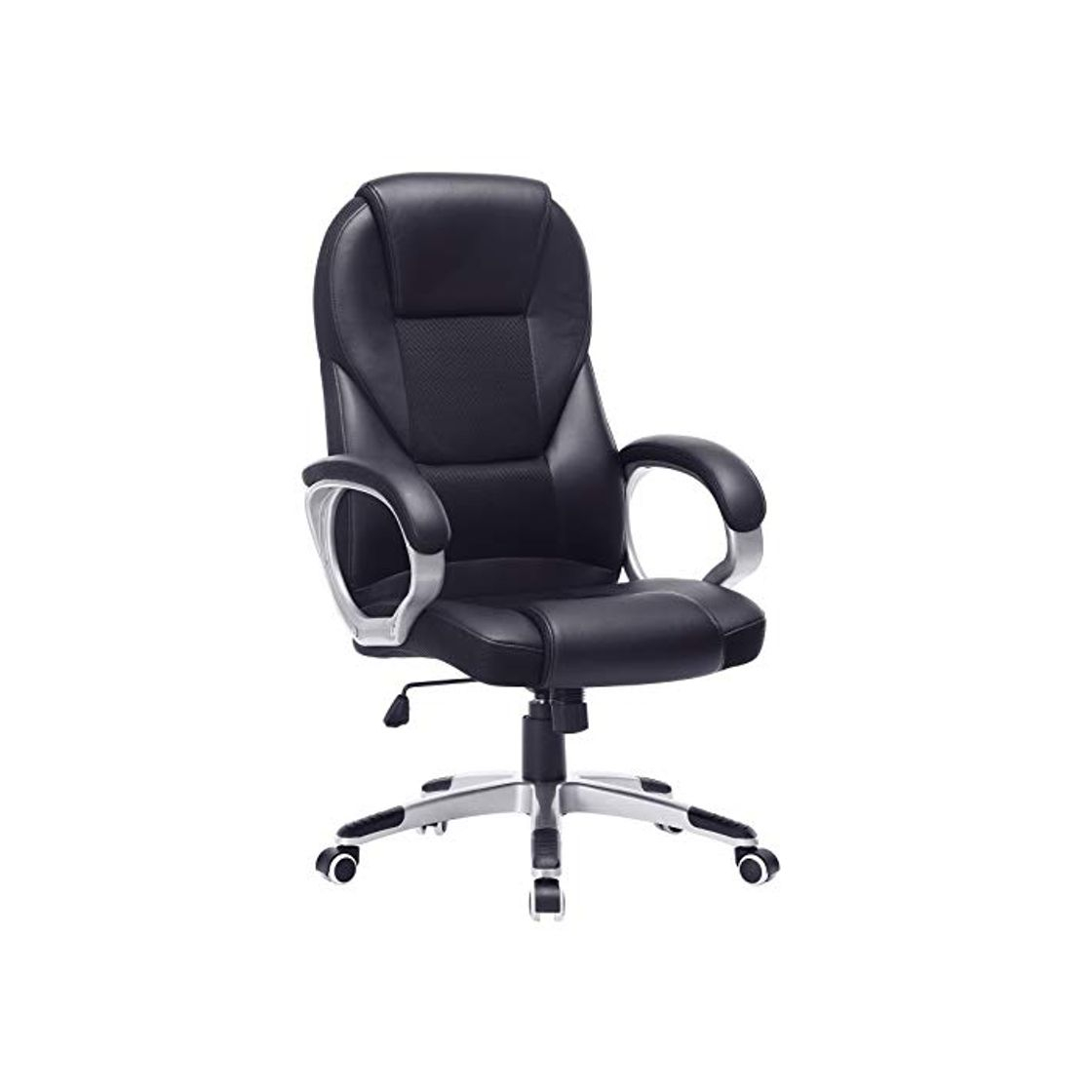 Social SONGMICS Silla giratoria de oficina estudio Ergonómica PU con ruedas Negro OBG22B