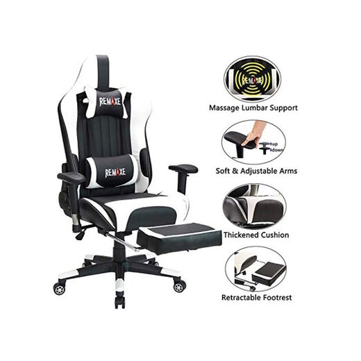 Silla ergonómica para juegos con reposacabezas y soporte lumbar para masaje