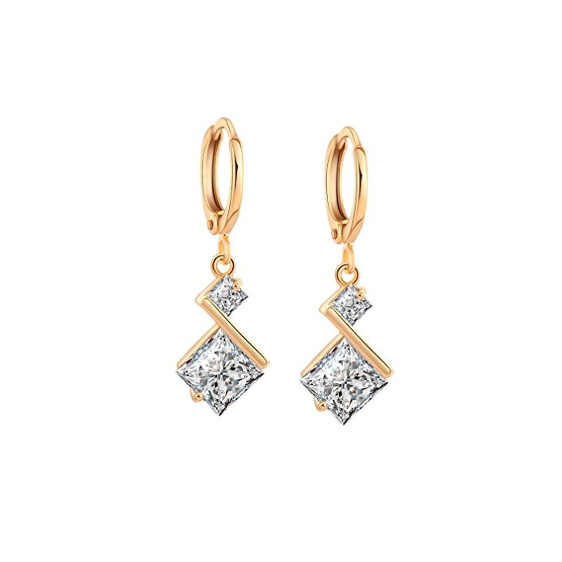 Product Yazilind oro 18K plateó los pendientes de circonio cúbico del embutido con encanto cuelga del aro para regalo de las mujeres Blanco