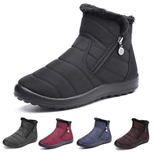 gracosy Botas de Mujer Otoño Invierno Goma Encaje Forro de Piel Punta