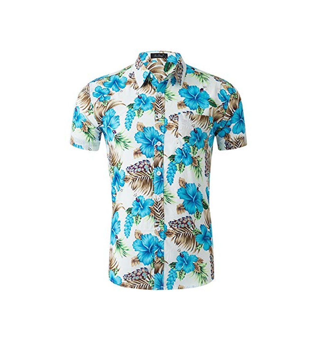 Fashion Loveternal Funky Camisa Casual Botón Abajo Camisa Hawaiana Camisas Verano Hombre Algodón de Manga Corta 3D Camisa Flor XL