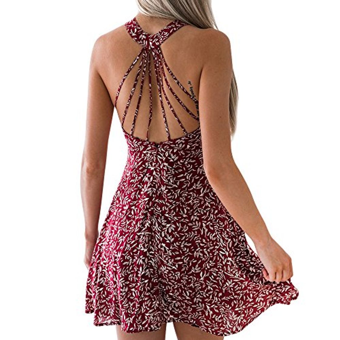 Moda Lenfesh Mini Vestido Mujer de Fiesta Vestido Halter Cortas sin Mangas para Mujer Atractiva Vestidos Espalda Descubierta para Mujer Vestido Estampado Floral de Verano para Mujer