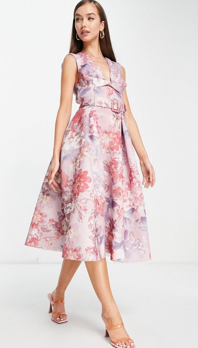 Moda Vestido rosa floral midi de ASOS 