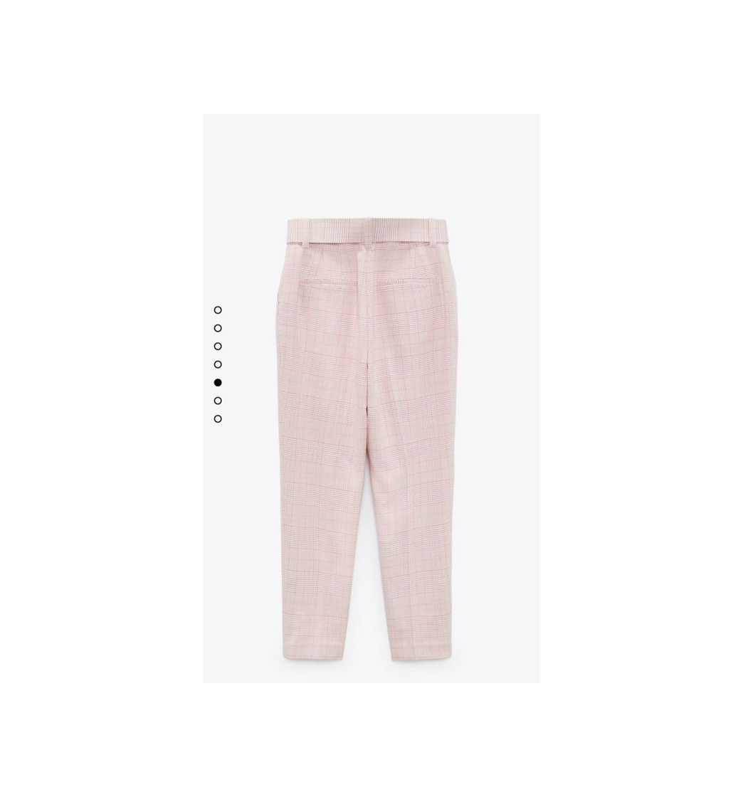 Moda Pantalón cuadros rosa cinturón ZARA