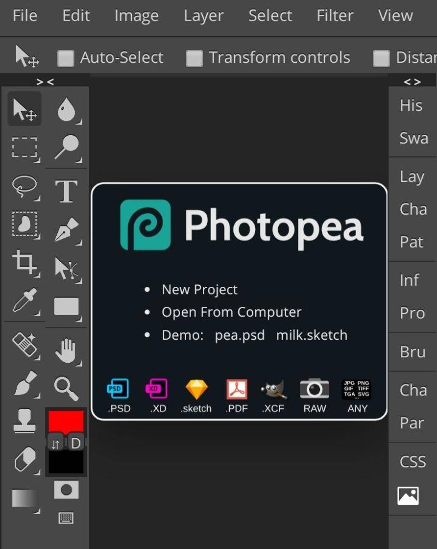 Apps Photopea | es como photoshop en básico y es en oline. Free