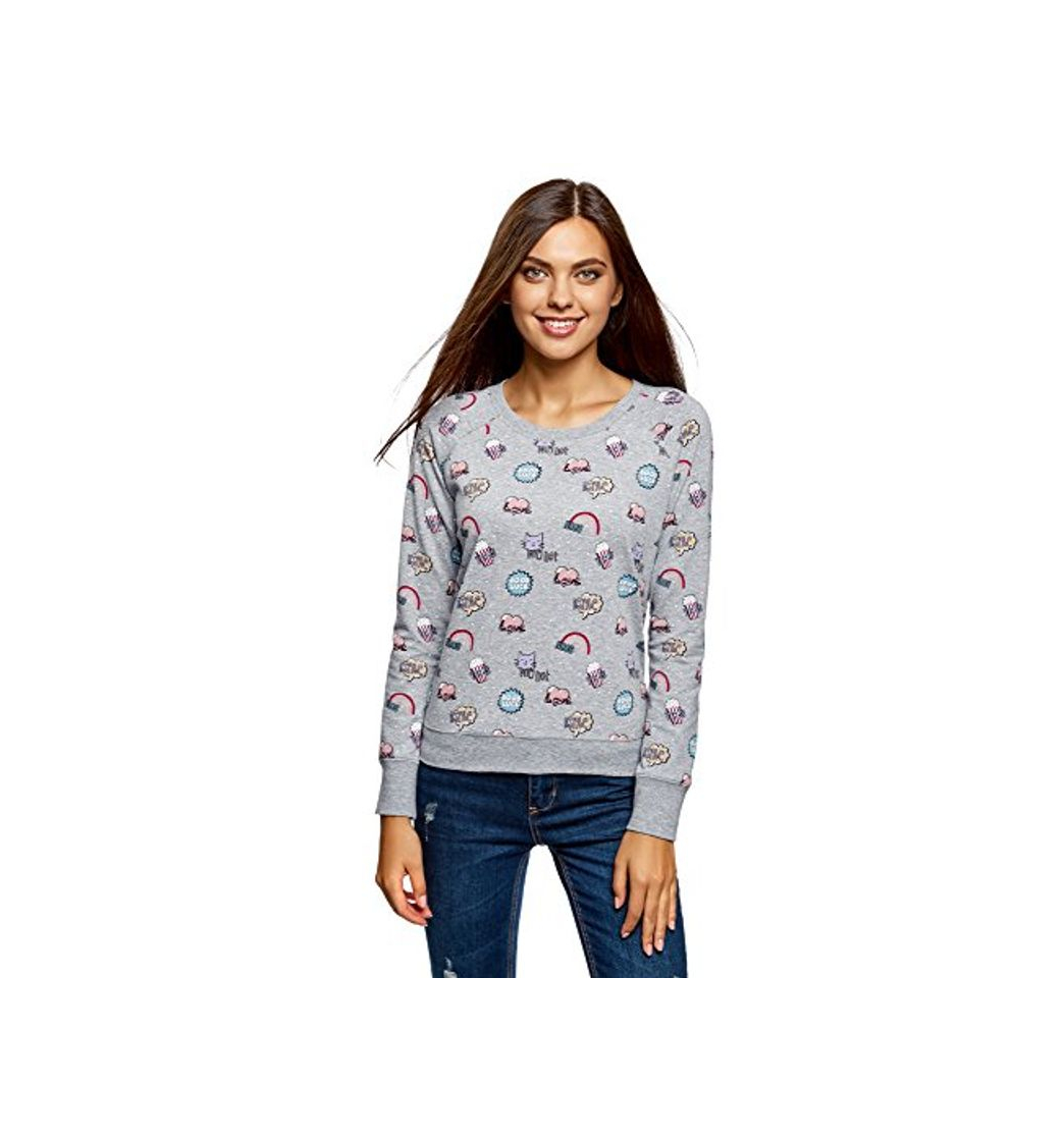 Social oodji Ultra Mujer Suéter Básico Estampado, Gris, ES 36