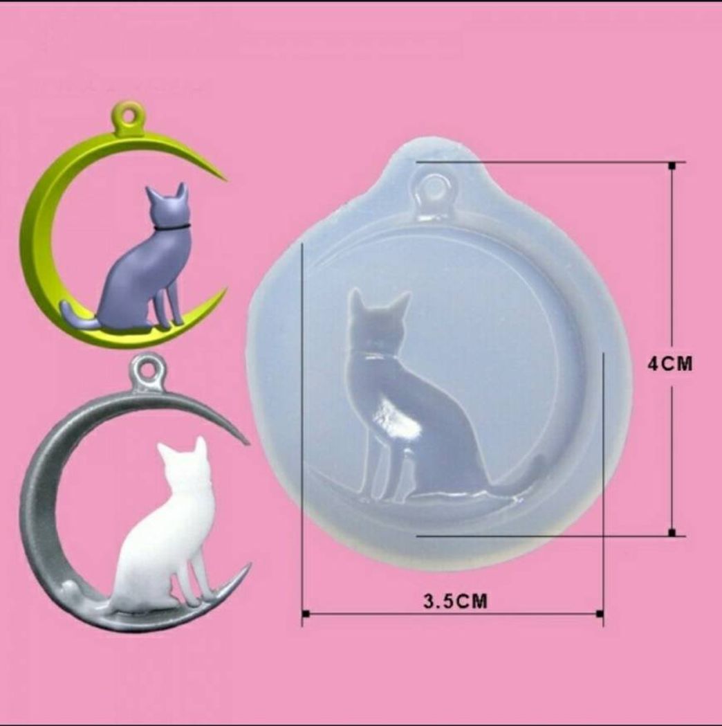 Fashion Molde de silicona para colgante o llavero de gato en luna. 