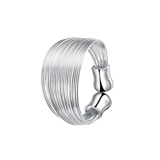 MagiDeal Anillo De Plata Ancho Abierto Multilínea Ajustable De Acero Inoxidable para Mujer Niña