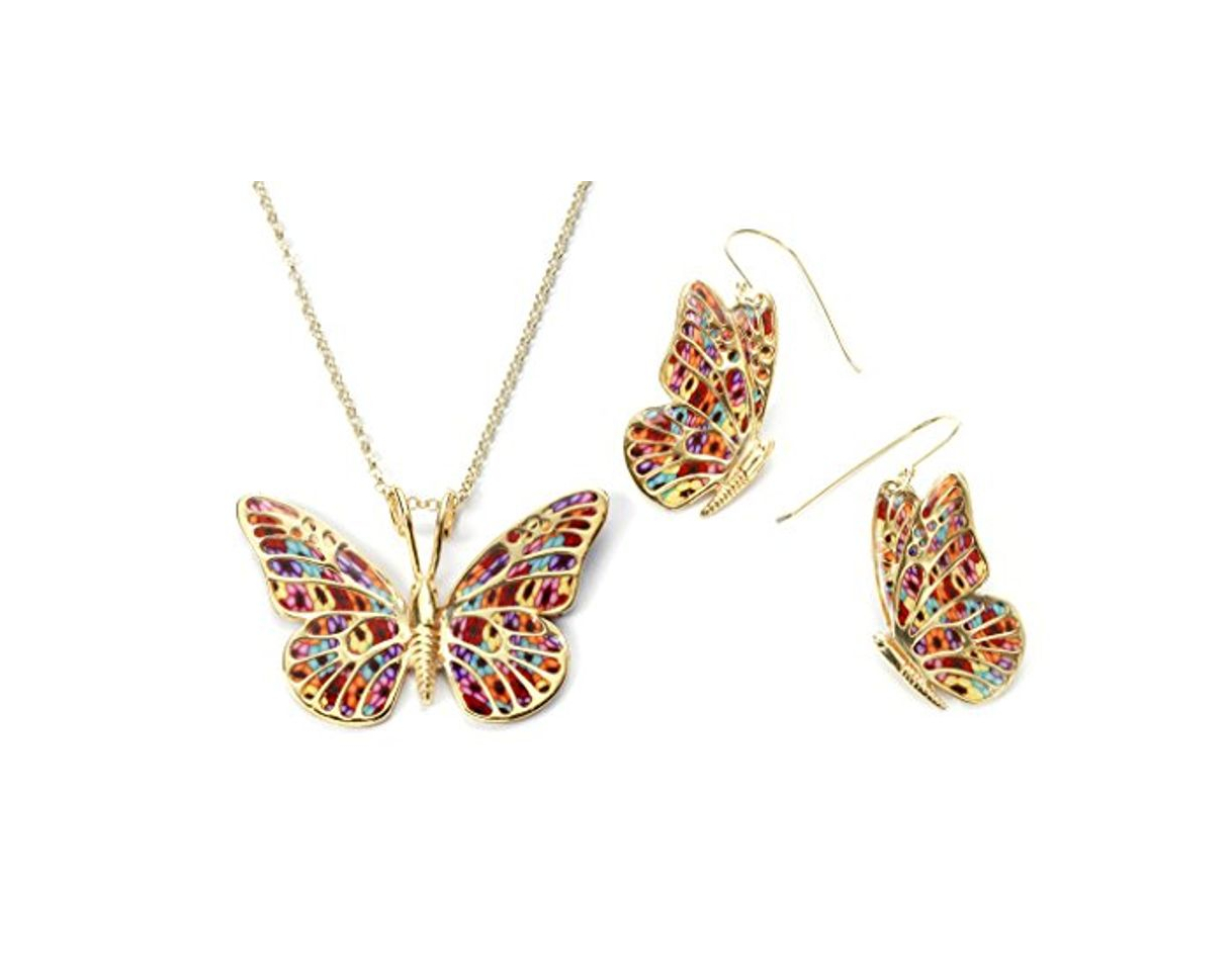 Conjunto de pendientes y collar de oro con mariposas