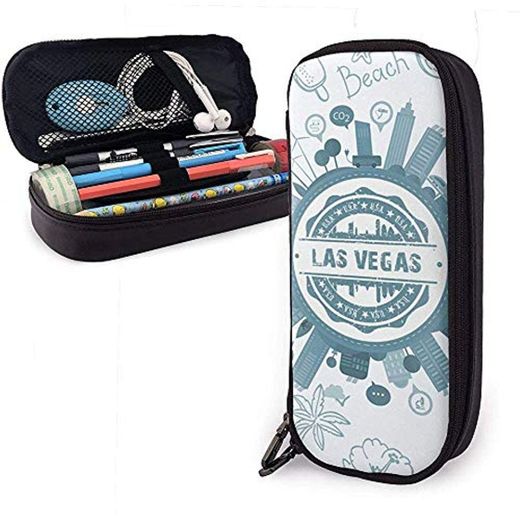 Estuche de cuero de alta capacidad de Las Vegas Estuche de lápices Estuche de papelería Organizador de caja de almacenamiento grande Bolígrafo de oficina Bolso de cosméticos portátil