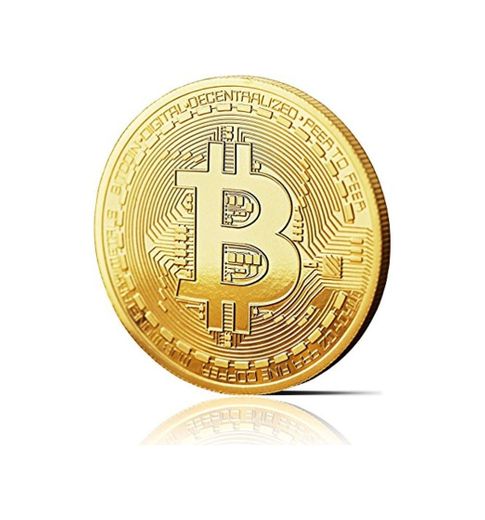 Moneda física de Bitcoin revestida en oro auténtico de 24 quilates. Una