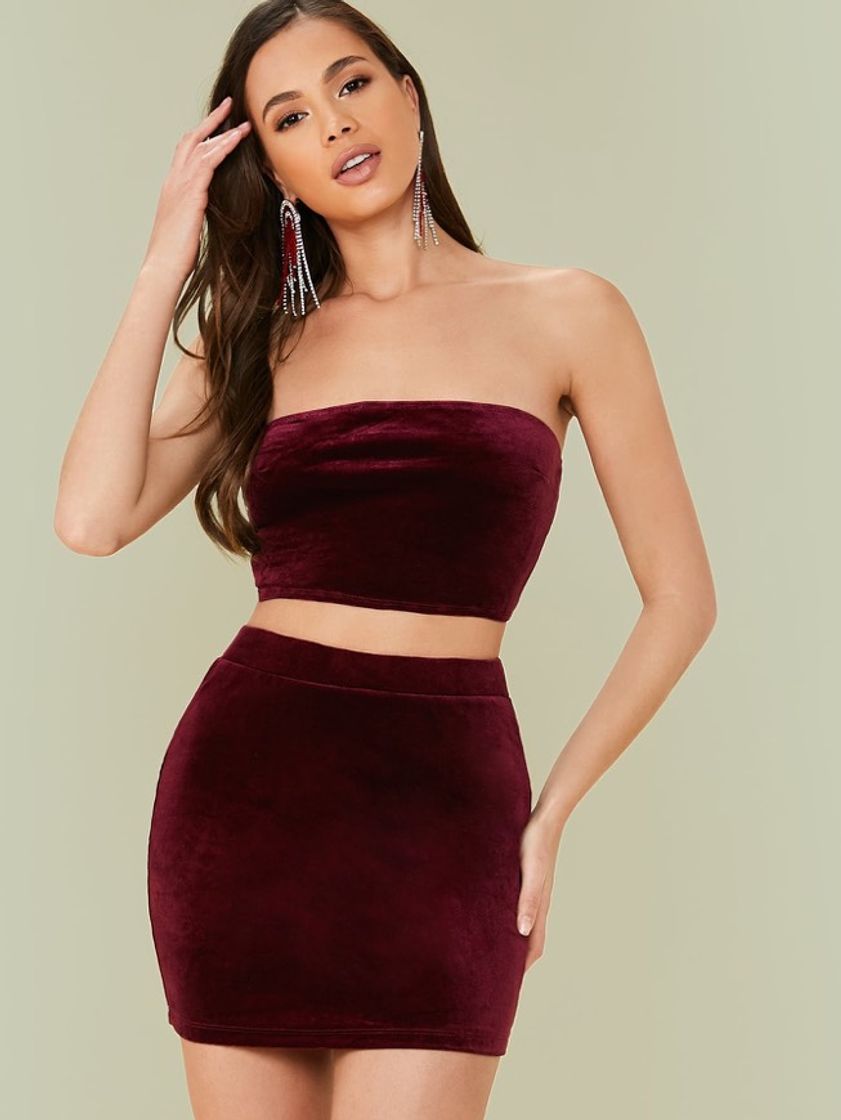Social Conjunto top tubo de terciopelo con falda ♥️✨