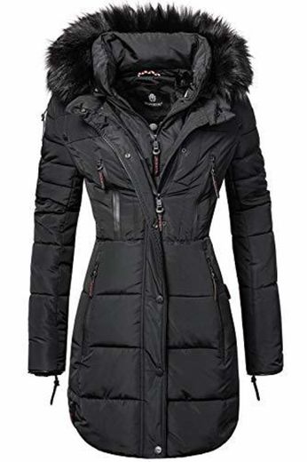 Marikoo Moonshine Abrigo Guateado Largo de Invierno para Mujer con Pelo Negro