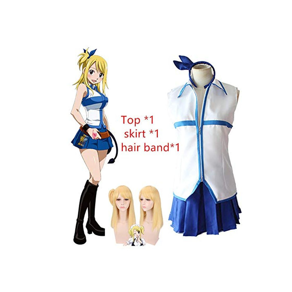 Social Vestido de fiesta de Halloween Cosplay Disfraz Anime Fairy Tail Cosplay Mujeres Chica Uniformes escolares Fantasia Lucy Heartfilia Disfraz peluca