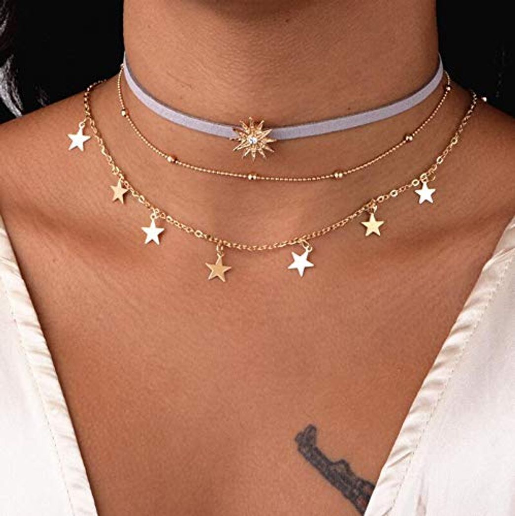 Social Jovono Fashion Multi – Collar de capa con estrella y sol Rhinestone