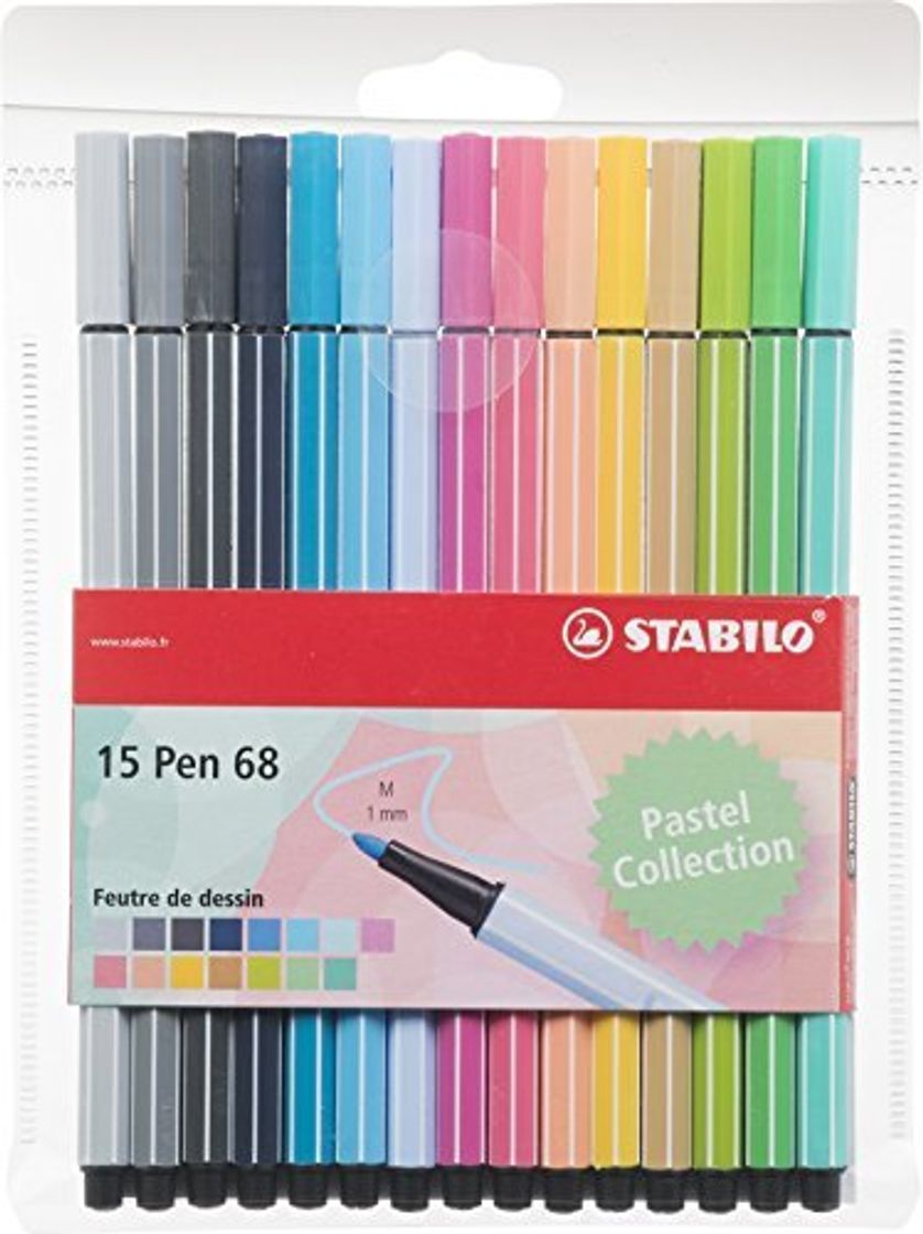 Social Stabilo Pen 68 - Estuche de 15 rotuladores de punta media (colores pastel)