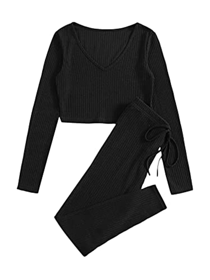 SheIn Conjunto de camiseta de punto y leggings para mujer