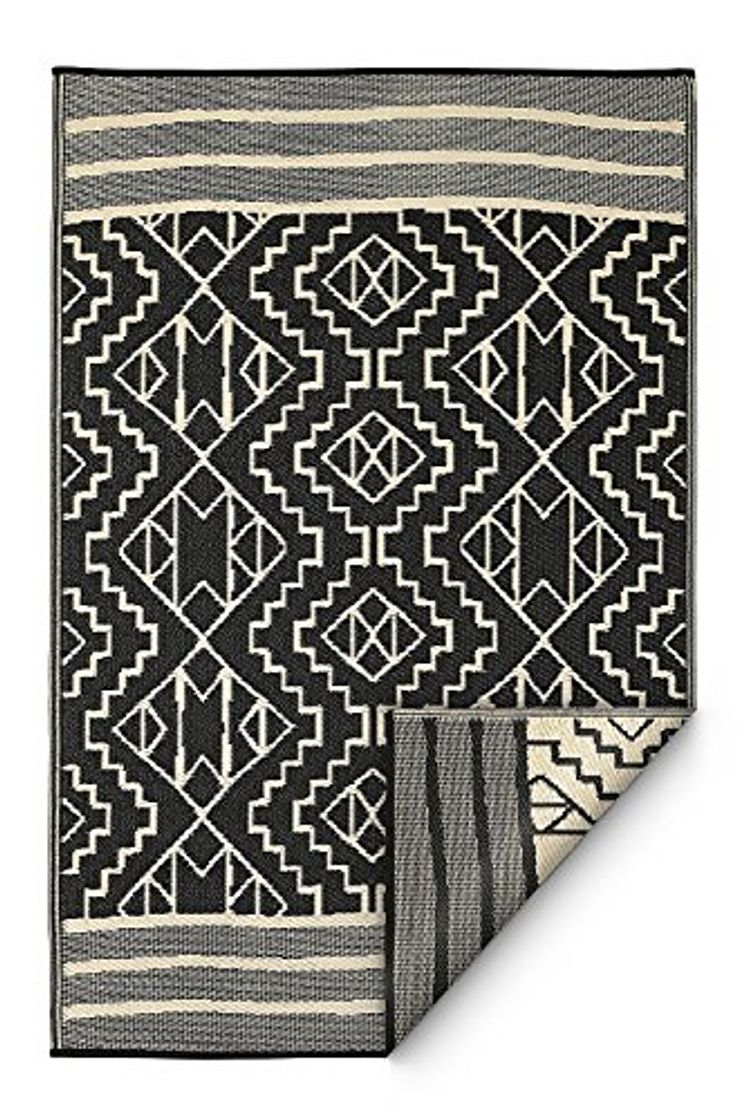 Product Fab Habitat Reversible, Indoor/Outdoor Weather Resistant Floor Mat/Rug - Kilimanjaro - Black