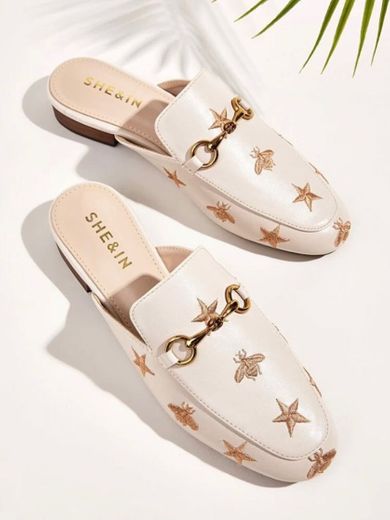 Bee embroidery metal decor loafer mules 