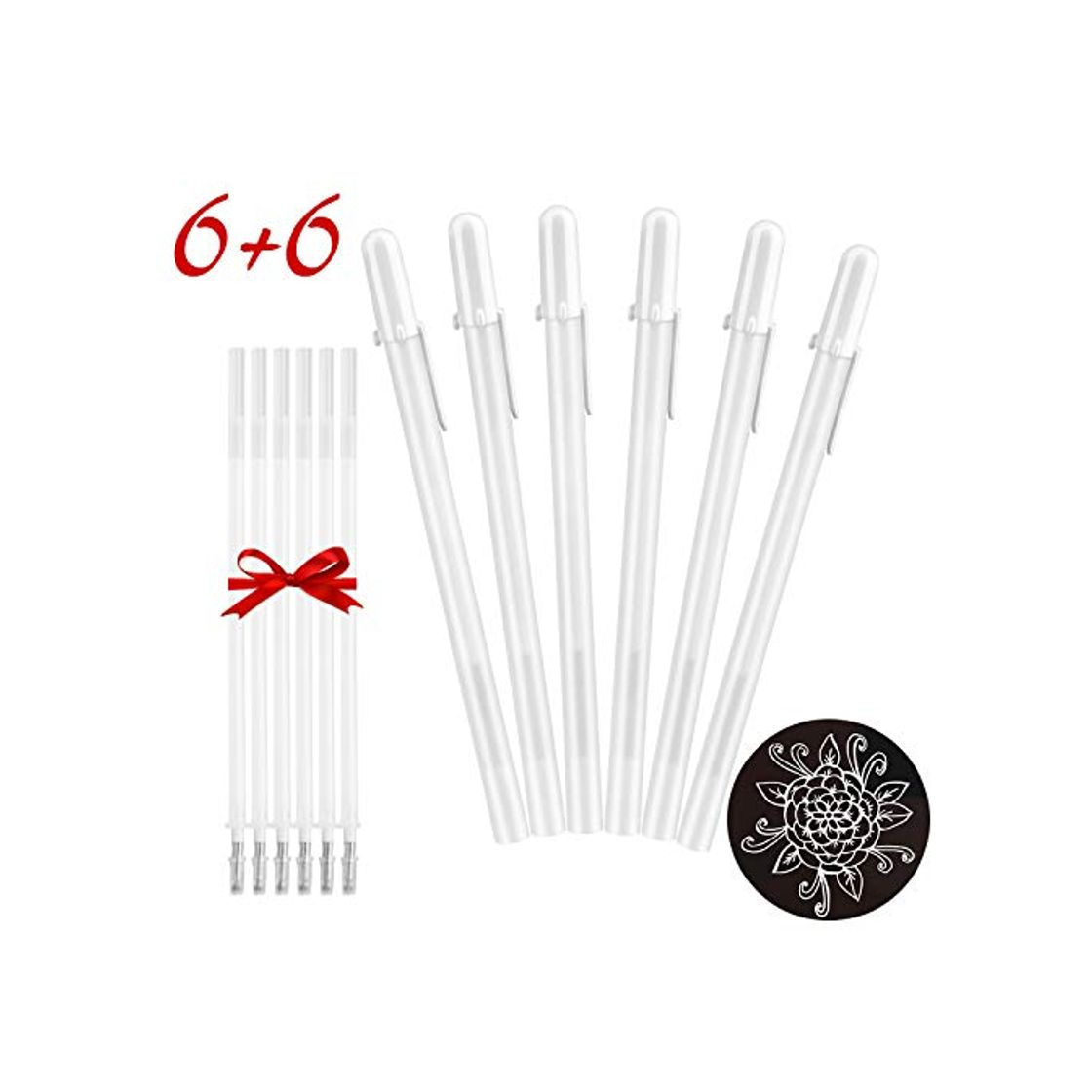 Whaline Juego de 12 bolígrafos de gel de color blanco