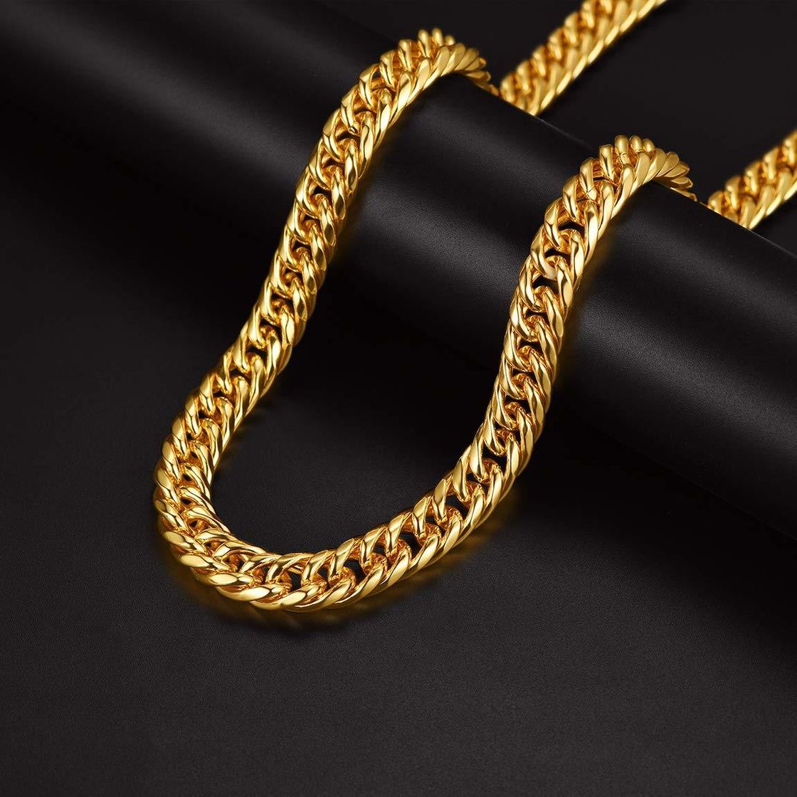 Social Cadena de Curb Cuban Collar Acero Inoxidable Chapado en Oro Amarillo 18K