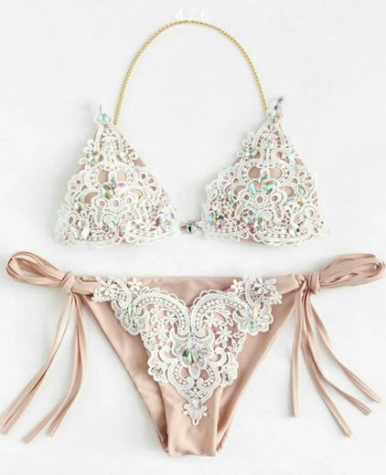 Set de Bikini encaje con piedras tornasol