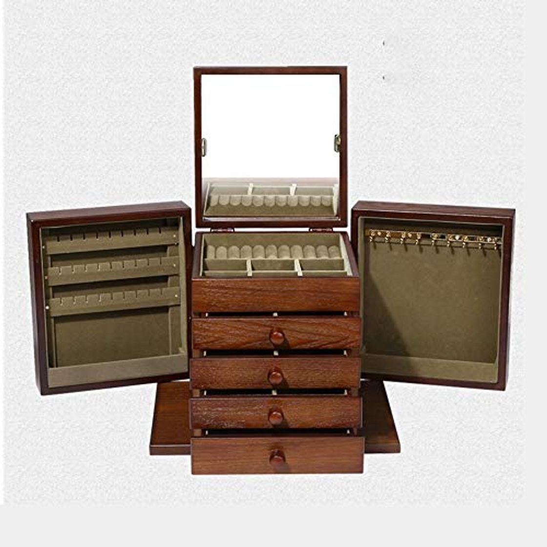 Producto Caja de almacenamiento de joyas 5 Capas Retro Estilo Europeo Caja De Almacenamiento de Joyería de Madera Joyería Con Espejo Earrling Pulsera Organizador de Joyas Para Pendientes Collar Joyas Organizad